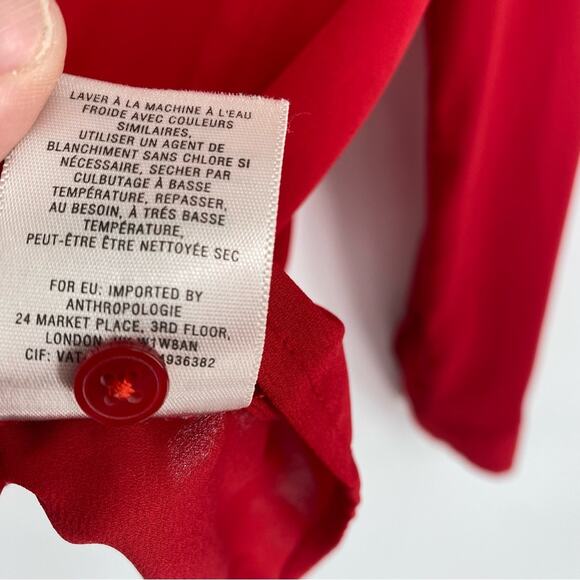 Anthropologie Maeve De Stijl Red V Neck Collared Button Front Blouse 8 - Picture 7 of 9